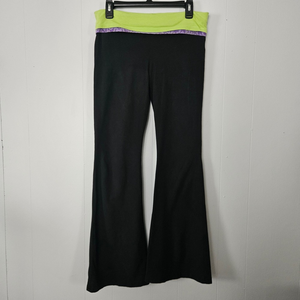 Y2k Energie Foldover Yoga Pants Women Large Black Flare Leg Low‎ Rise